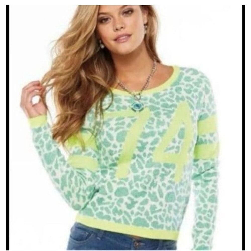 Juicy couture leopard/cheetah neon\bright pullover knit crewneck sweater shirt